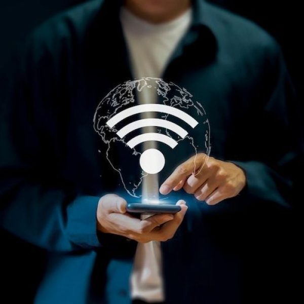 Premium Photo _ Use business smartphone with wifi icon business communication social network concept